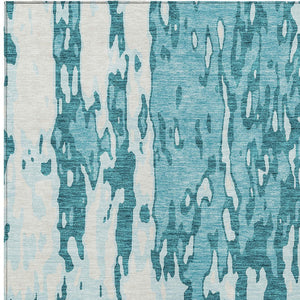 Homeroots 3' X 5' Elegant Abstract Washable Area Rug For Indoor And Outdoor Spaces - Durable & Stylish Design Teal Blue Polyester 613375