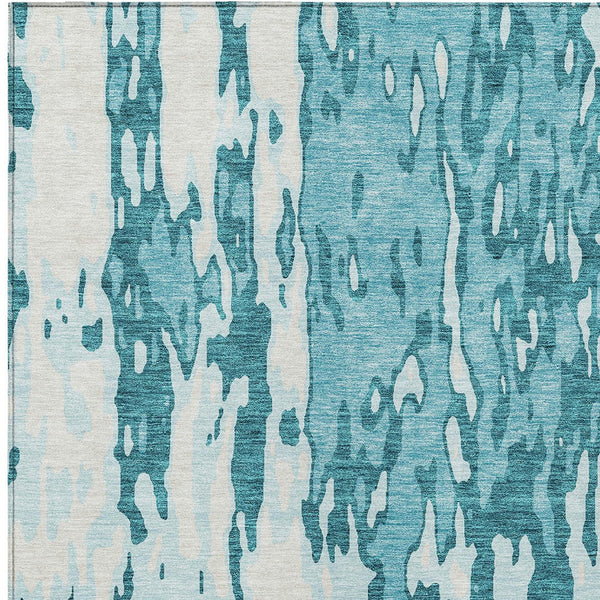 Homeroots 3' X 5' Elegant Abstract Washable Area Rug For Indoor And Outdoor Spaces - Durable & Stylish Design Teal Blue Polyester 613375