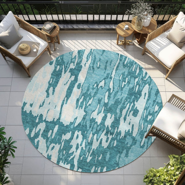Homeroots 3' X 5' Elegant Abstract Washable Area Rug For Indoor And Outdoor Spaces - Durable & Stylish Design Teal Blue Polyester 613376