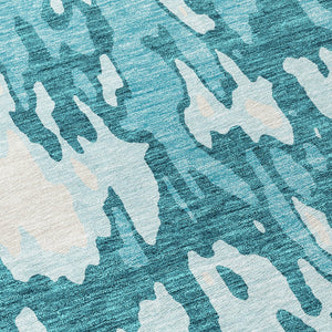 Homeroots 3' X 5' Elegant Abstract Washable Area Rug For Indoor And Outdoor Spaces - Durable & Stylish Design Teal Blue Polyester 613376