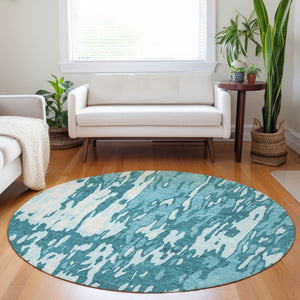 Homeroots 3' X 5' Elegant Abstract Washable Area Rug For Indoor And Outdoor Spaces - Durable & Stylish Design Teal Blue Polyester 613376