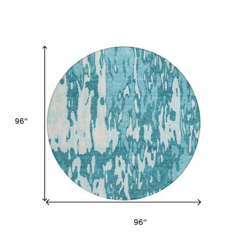 Homeroots 3' X 5' Elegant Abstract Washable Area Rug For Indoor And Outdoor Spaces - Durable & Stylish Design Teal Blue Polyester 613376