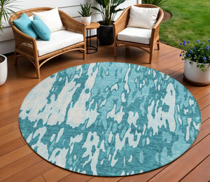 Homeroots 3' X 5' Elegant Abstract Washable Area Rug For Indoor And Outdoor Spaces - Durable & Stylish Design Teal Blue Polyester 613376