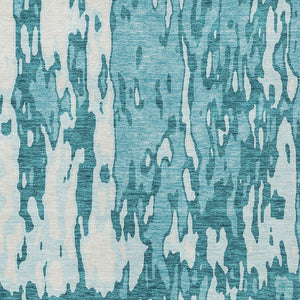 Homeroots 3' X 5' Elegant Abstract Washable Area Rug For Indoor And Outdoor Spaces - Durable & Stylish Design Teal Blue Polyester 613377