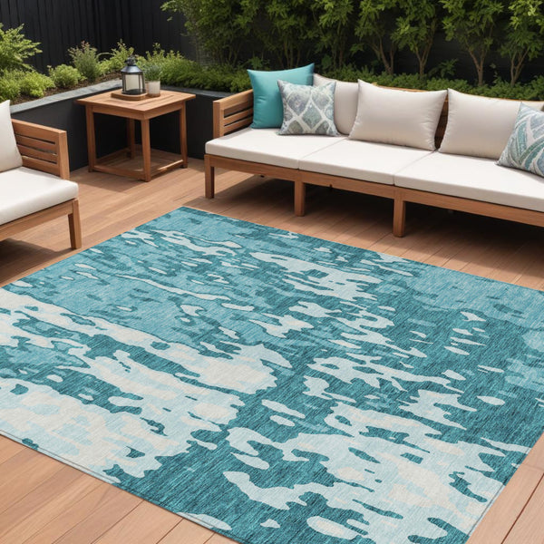 Homeroots 3' X 5' Elegant Abstract Washable Area Rug For Indoor And Outdoor Spaces - Durable & Stylish Design Teal Blue Polyester 613378