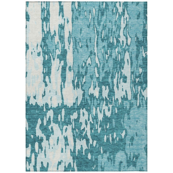 HomeRoots 5' Abstract Teal Blue and Ivory Area Rug - Stylish, Washable, Indoor/Outdoor, Durable Design for Any Space 9' X 12' 613378
