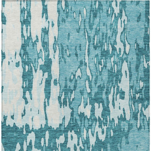 Homeroots 3' X 5' Elegant Abstract Washable Area Rug For Indoor And Outdoor Spaces - Durable & Stylish Design Teal Blue Polyester 613378