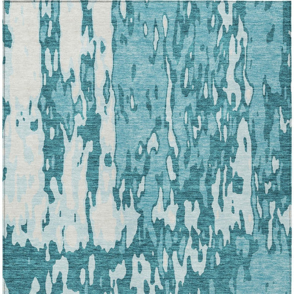 Homeroots 3' X 5' Elegant Abstract Washable Area Rug For Indoor And Outdoor Spaces - Durable & Stylish Design Teal Blue Polyester 613378