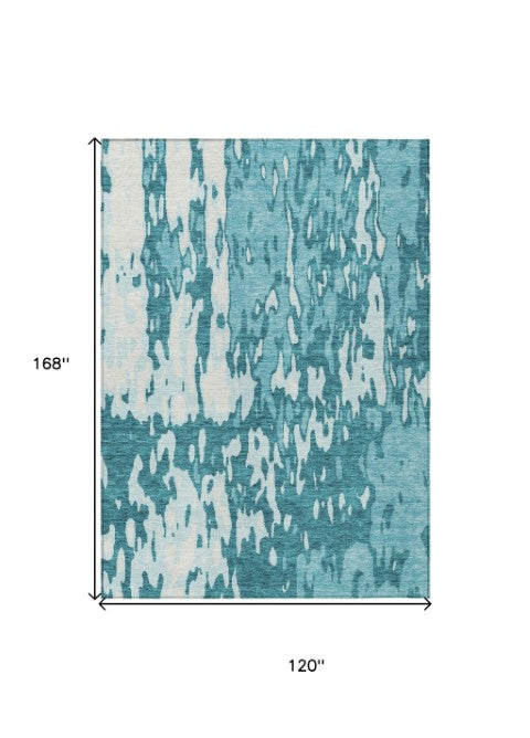 Homeroots 3' X 5' Elegant Abstract Washable Area Rug For Indoor And Outdoor Spaces - Durable & Stylish Design Teal Blue Polyester 613379