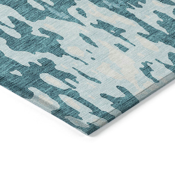 Homeroots 3' X 5' Elegant Abstract Washable Area Rug For Indoor And Outdoor Spaces - Durable & Stylish Design Teal Blue Polyester 613379
