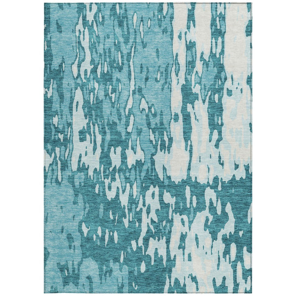 Homeroots 3' X 5' Elegant Abstract Washable Area Rug For Indoor And Outdoor Spaces - Durable & Stylish Design Teal Blue Polyester 613379