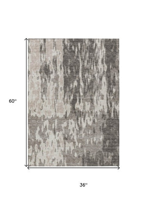 Homeroots 3' X 5' Elegant Abstract Washable Area Rug For Indoor And Outdoor Spaces - Durable & Stylish Design Taupe Polyester 613380