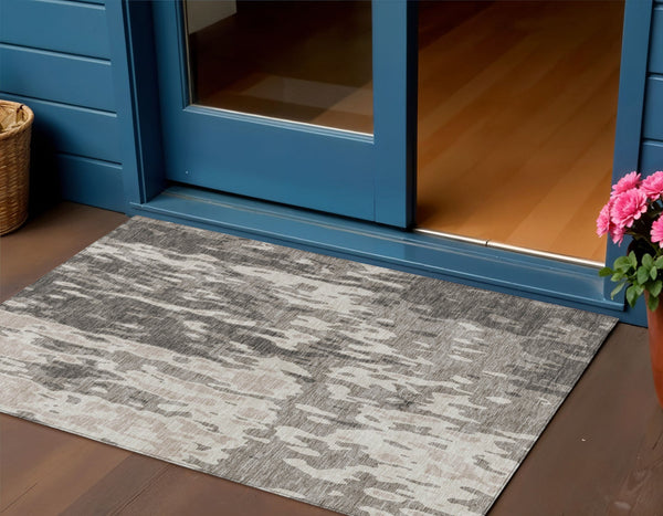 Homeroots 3' X 5' Elegant Abstract Washable Area Rug For Indoor And Outdoor Spaces - Durable & Stylish Design Taupe Polyester 613380