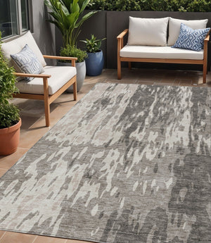 Homeroots 3' X 5' Elegant Abstract Washable Area Rug For Indoor And Outdoor Spaces - Durable & Stylish Design Taupe Polyester 613381