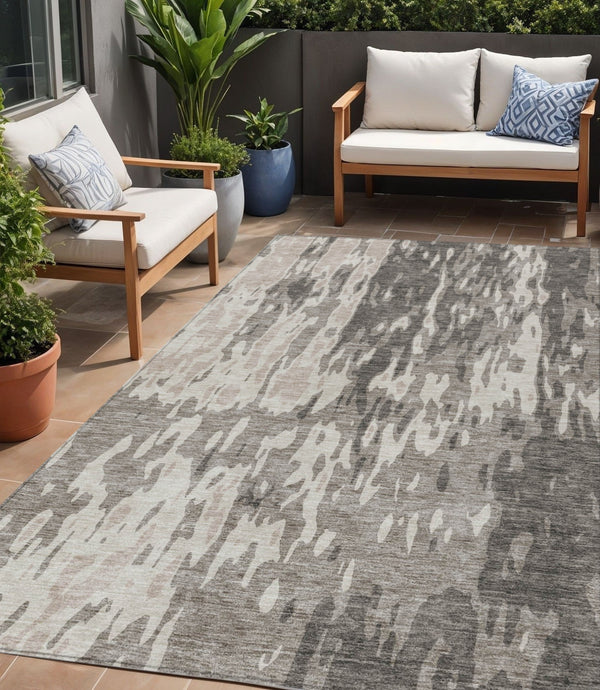 Homeroots 3' X 5' Elegant Abstract Washable Area Rug For Indoor And Outdoor Spaces - Durable & Stylish Design Taupe Polyester 613381