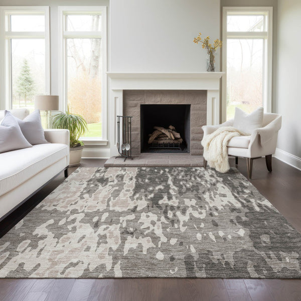 Homeroots 3' X 5' Elegant Abstract Washable Area Rug For Indoor And Outdoor Spaces - Durable & Stylish Design Taupe Polyester 613384