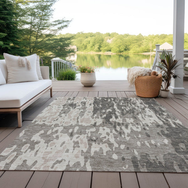 Homeroots 3' X 5' Elegant Abstract Washable Area Rug For Indoor And Outdoor Spaces - Durable & Stylish Design Taupe Polyester 613384