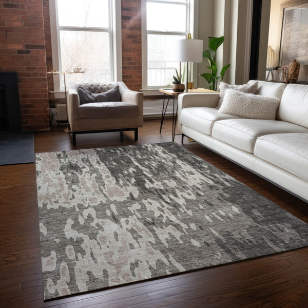 Homeroots 3' X 5' Elegant Abstract Washable Area Rug For Indoor And Outdoor Spaces - Durable & Stylish Design Taupe Polyester 613385
