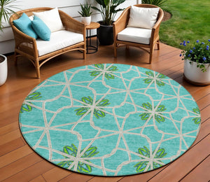 Homeroots 3' Stylish Geometric Washable Area Rug For Indoor Or Outdoor Use - Durable, Stain-resistant Design Aqua Polyester 613394