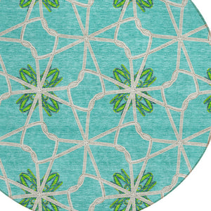 Homeroots 3' Stylish Geometric Washable Area Rug For Indoor Or Outdoor Use - Durable, Stain-resistant Design Aqua Polyester 613394