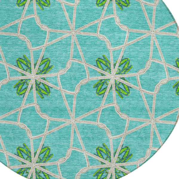 Homeroots 3' Stylish Geometric Washable Area Rug For Indoor Or Outdoor Use - Durable, Stain-resistant Design Aqua Polyester 613394