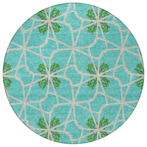 Homeroots 3' Stylish Geometric Washable Area Rug For Indoor Or Outdoor Use - Durable, Stain-resistant Design Aqua Polyester 613394