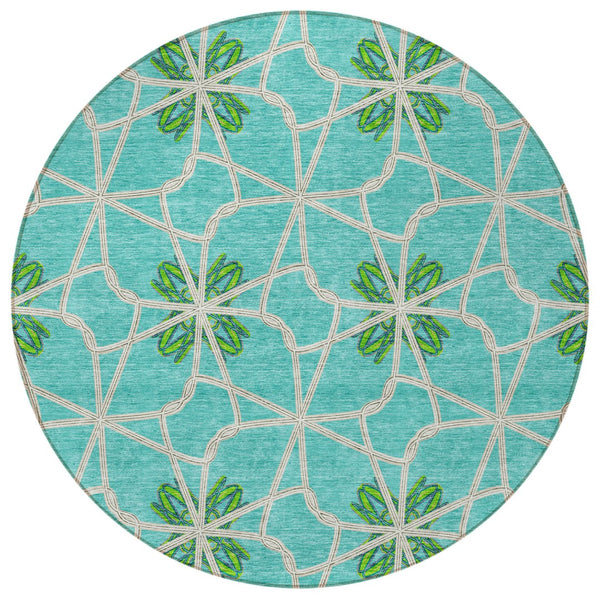Homeroots 3' Stylish Geometric Washable Area Rug For Indoor Or Outdoor Use - Durable, Stain-resistant Design Aqua Polyester 613394