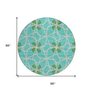 Homeroots 3' Stylish Geometric Washable Area Rug For Indoor Or Outdoor Use - Durable, Stain-resistant Design Aqua Polyester 613394