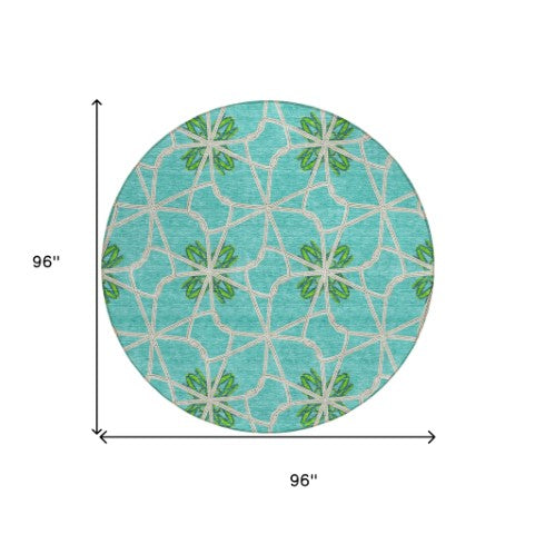 Homeroots 3' Stylish Geometric Washable Area Rug For Indoor Or Outdoor Use - Durable, Stain-resistant Design Aqua Polyester 613394