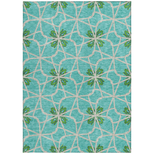 Homeroots 3' Stylish Geometric Washable Area Rug For Indoor Or Outdoor Use - Durable, Stain-resistant Design Aqua Polyester 613397