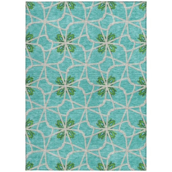 Homeroots 3' Stylish Geometric Washable Area Rug For Indoor Or Outdoor Use - Durable, Stain-resistant Design Aqua Polyester 613397