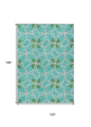 Homeroots 3' Stylish Geometric Washable Area Rug For Indoor Or Outdoor Use - Durable, Stain-resistant Design Aqua Polyester 613397