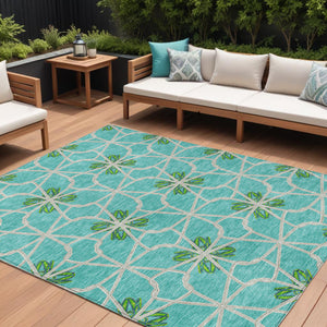 Homeroots 3' Stylish Geometric Washable Area Rug For Indoor Or Outdoor Use - Durable, Stain-resistant Design Aqua Polyester 613397