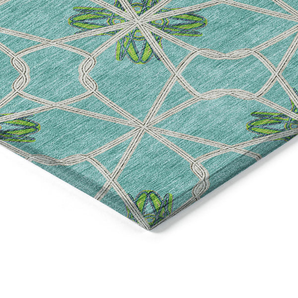 Homeroots 3' Stylish Geometric Washable Area Rug For Indoor Or Outdoor Use - Durable, Stain-resistant Design Aqua Polyester 613397