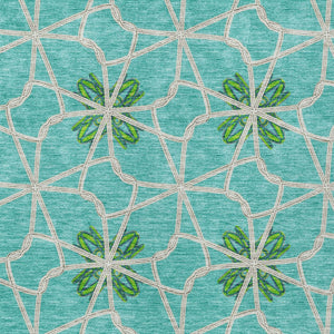 Homeroots 3' Stylish Geometric Washable Area Rug For Indoor Or Outdoor Use - Durable, Stain-resistant Design Aqua Polyester 613397