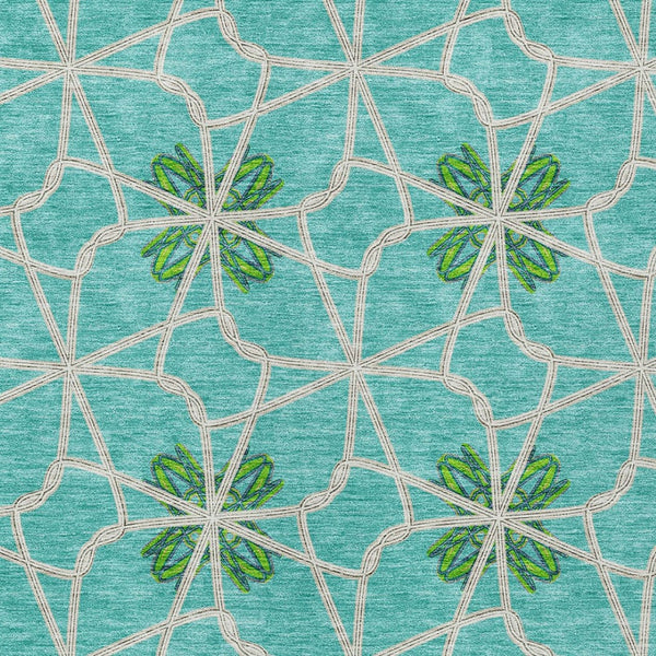Homeroots 3' Stylish Geometric Washable Area Rug For Indoor Or Outdoor Use - Durable, Stain-resistant Design Aqua Polyester 613397