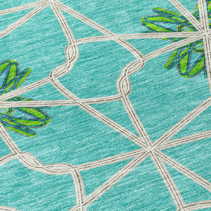 Homeroots 3' Stylish Geometric Washable Area Rug For Indoor Or Outdoor Use - Durable, Stain-resistant Design Aqua Polyester 613397