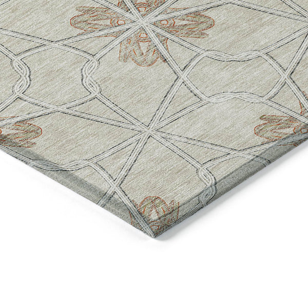 Homeroots 3' Stylish Geometric Washable Area Rug For Indoor Or Outdoor Use - Durable, Stain-resistant Design Beige Polyester 613398