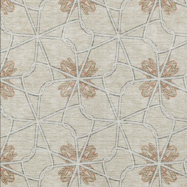 Homeroots 3' Stylish Geometric Washable Area Rug For Indoor Or Outdoor Use - Durable, Stain-resistant Design Beige Polyester 613398