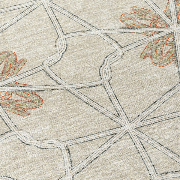 Homeroots 3' Stylish Geometric Washable Area Rug For Indoor Or Outdoor Use - Durable, Stain-resistant Design Beige Polyester 613398