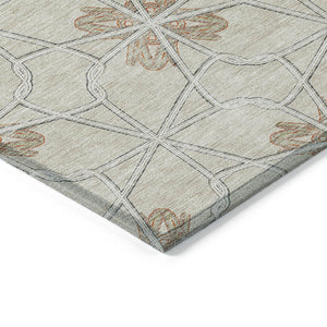 Homeroots 3' Stylish Geometric Washable Area Rug For Indoor Or Outdoor Use - Durable, Stain-resistant Design Beige Polyester 613399