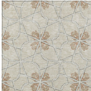 Homeroots 3' Stylish Geometric Washable Area Rug For Indoor Or Outdoor Use - Durable, Stain-resistant Design Beige Polyester 613399