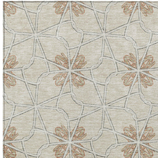 Homeroots 3' Stylish Geometric Washable Area Rug For Indoor Or Outdoor Use - Durable, Stain-resistant Design Beige Polyester 613399