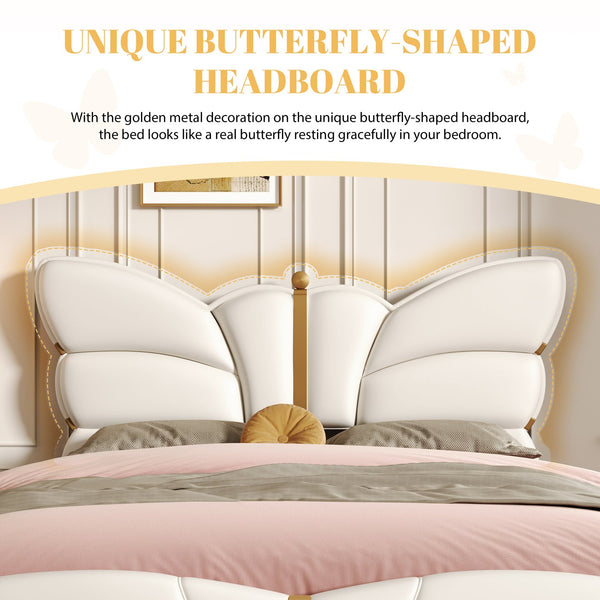 English Elm Christopher Knight Home® - Queen Plush Leather Upholstered Bed Frame with Wingback Headboard, Wavy Footboard, Quiet Support Beige 82 L x 10 W x 3.25 H N761S0000019W