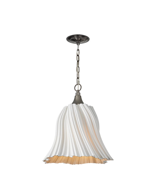 Currey & Company Twirl White Pendant: Elegant 3d-printed Porcelain, Dimmable, Adjustable Length, Modern Design Lighting White Porcelain ,Metal 9000-1282-currey-company