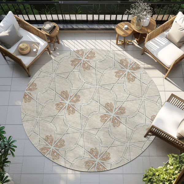 Homeroots 3' Stylish Geometric Washable Area Rug For Indoor Or Outdoor Use - Durable, Stain-resistant Design Beige Polyester 613400
