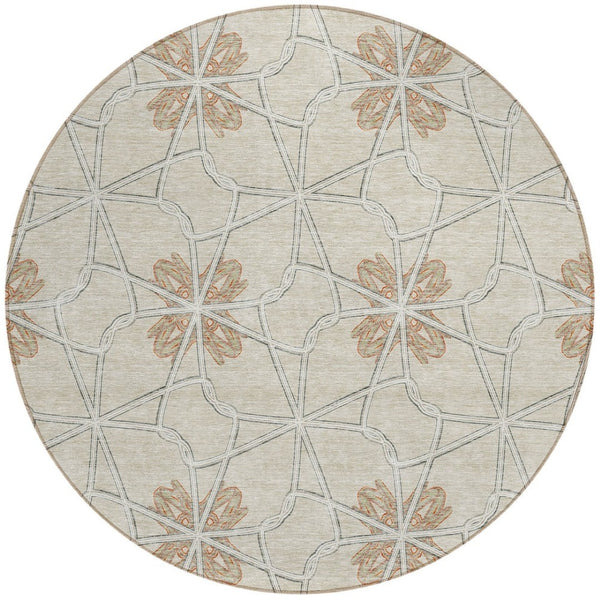 Homeroots 3' Stylish Geometric Washable Area Rug For Indoor Or Outdoor Use - Durable, Stain-resistant Design Beige Polyester 613400