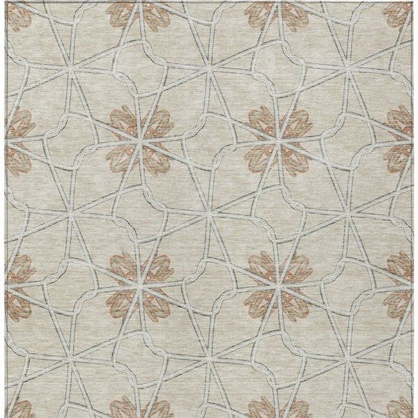 Homeroots 3' Stylish Geometric Washable Area Rug For Indoor Or Outdoor Use - Durable, Stain-resistant Design Beige Polyester 613402
