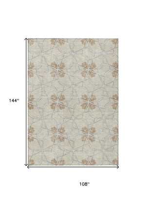 Homeroots 3' Stylish Geometric Washable Area Rug For Indoor Or Outdoor Use - Durable, Stain-resistant Design Beige Polyester 613402