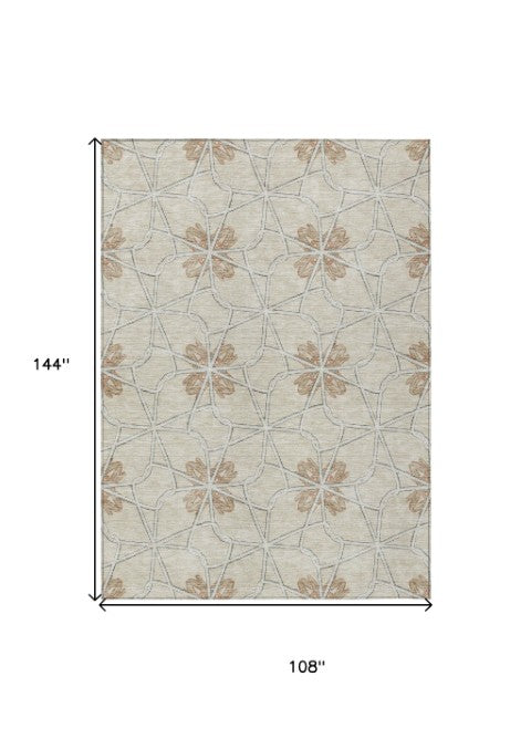 Homeroots 3' Stylish Geometric Washable Area Rug For Indoor Or Outdoor Use - Durable, Stain-resistant Design Beige Polyester 613402